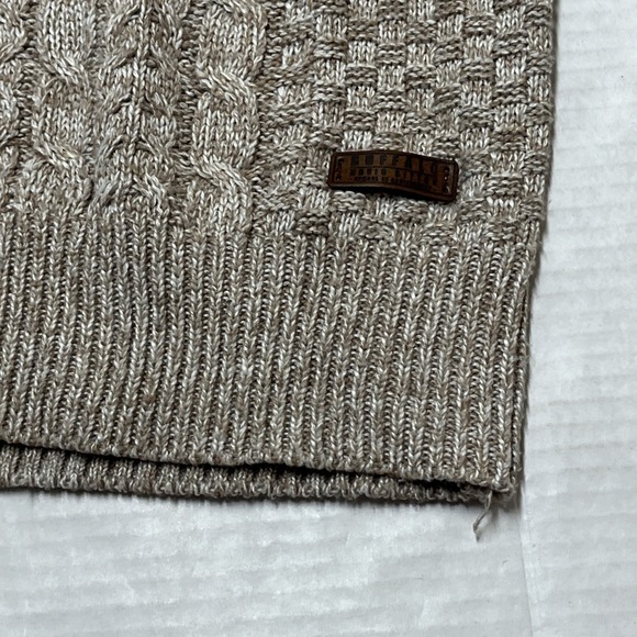 Buffalo David Britton Sweater Mens L Tan Cable Knit Mock Neck 1/4 Button Preppy - Picture 5 of 14